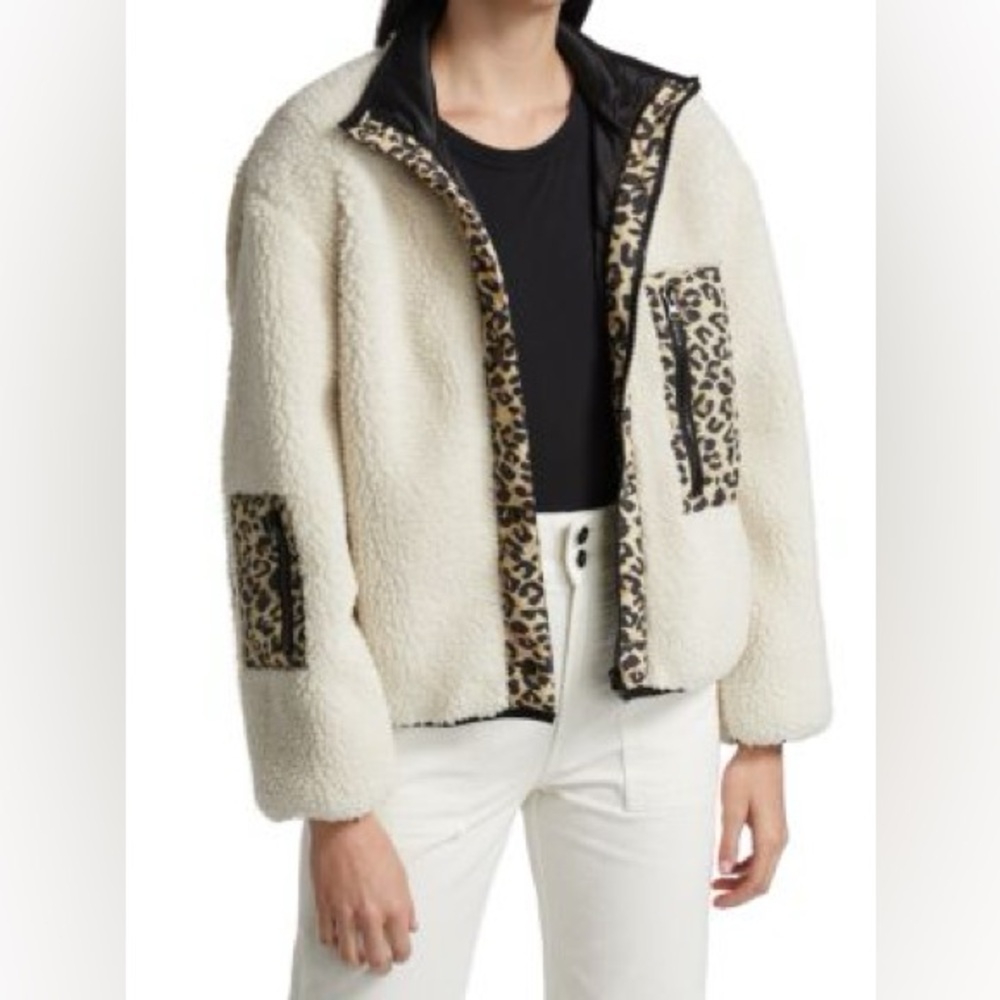 Rails Cream Teddy Jacket with Leopard Trim - Picture 3 of 16